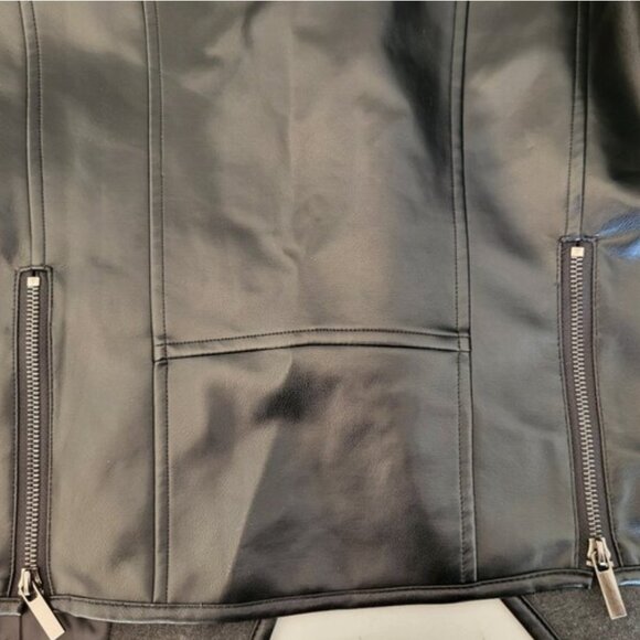 Bagatelle Collection Medium Drape FAUX Leather Jacket in Black and Dark Gray - Picture 6 of 11